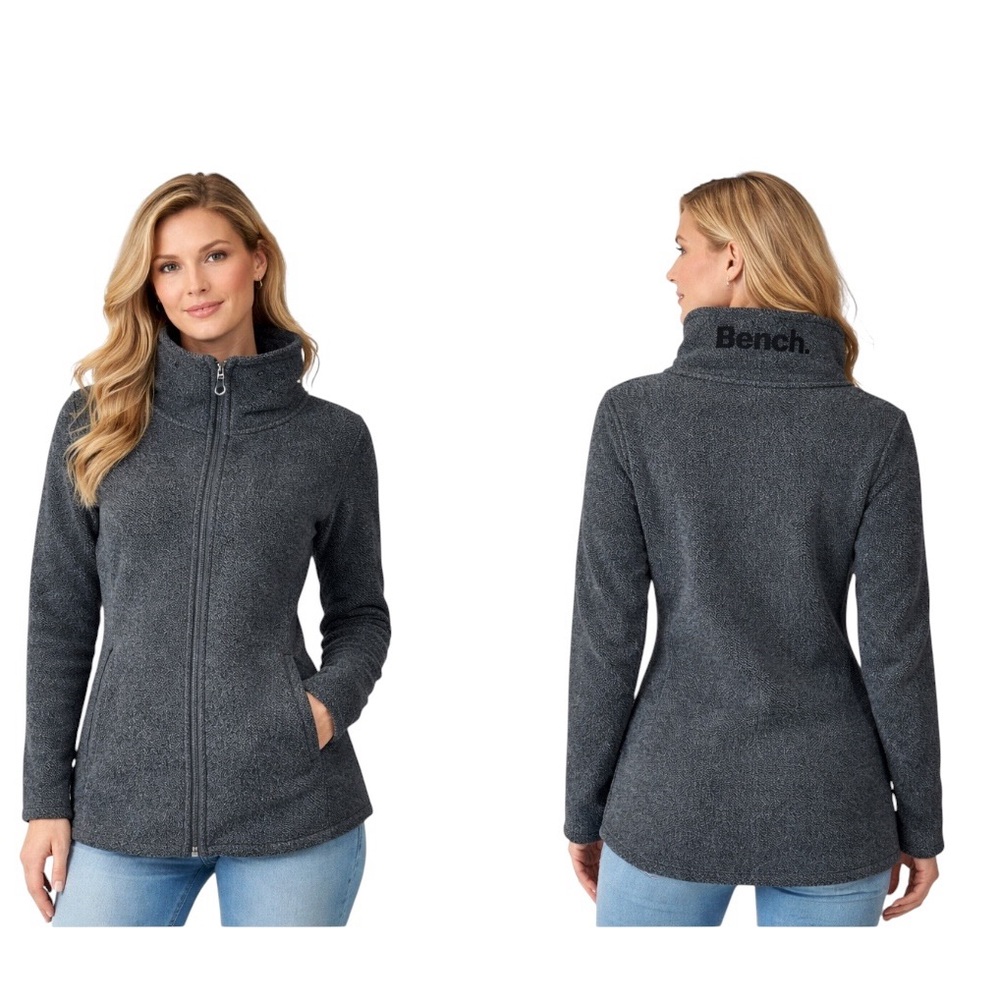 Bench Women's Dark Charcoal Full-Zip Teddy Jacket